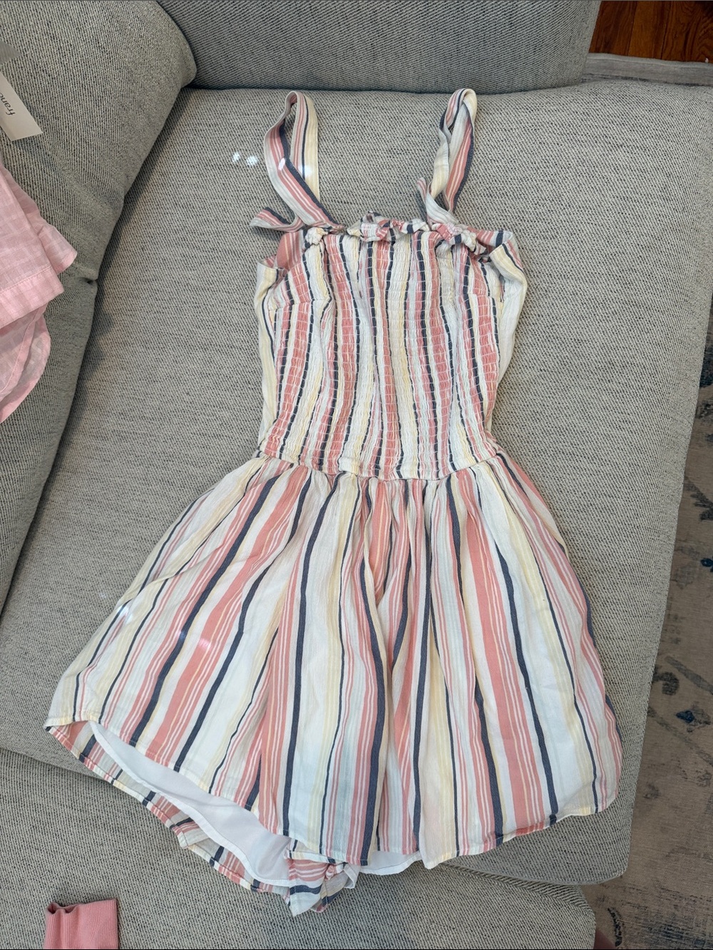 Hollister Striped Sleeveless Romper Dress in Coral, Navy & Cream